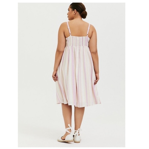 Torrid 4 MULTI STRIPE LINEN BUTTON MIDI DRESS - Picture 9 of 10